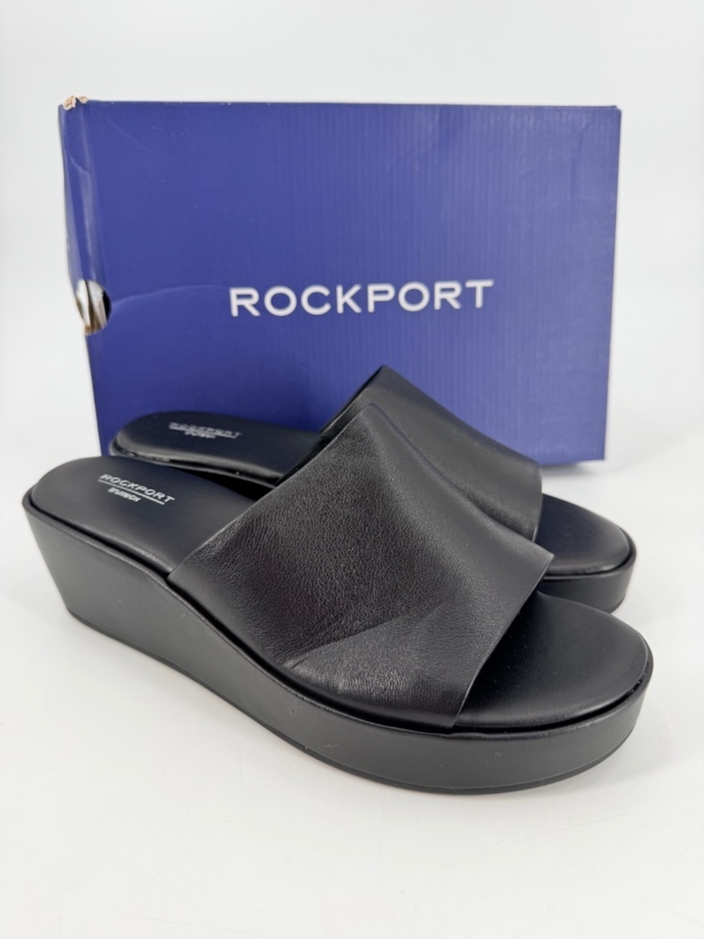 Rockport Aubriella Slide Black Platform Sandals 8.5 Wide